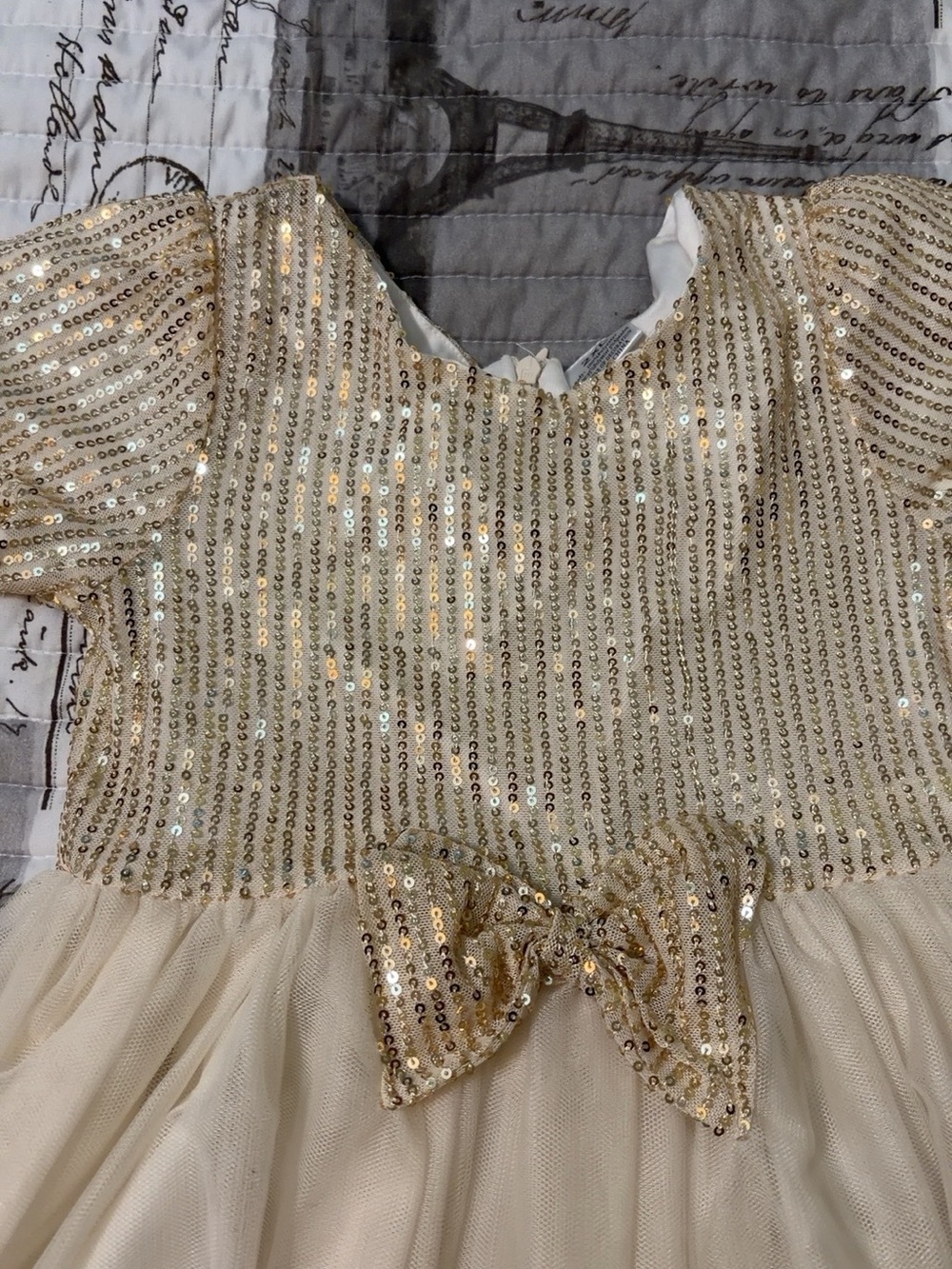 Girls Gold Sequin Tulle Party Dress - Elegant Cream Skirt